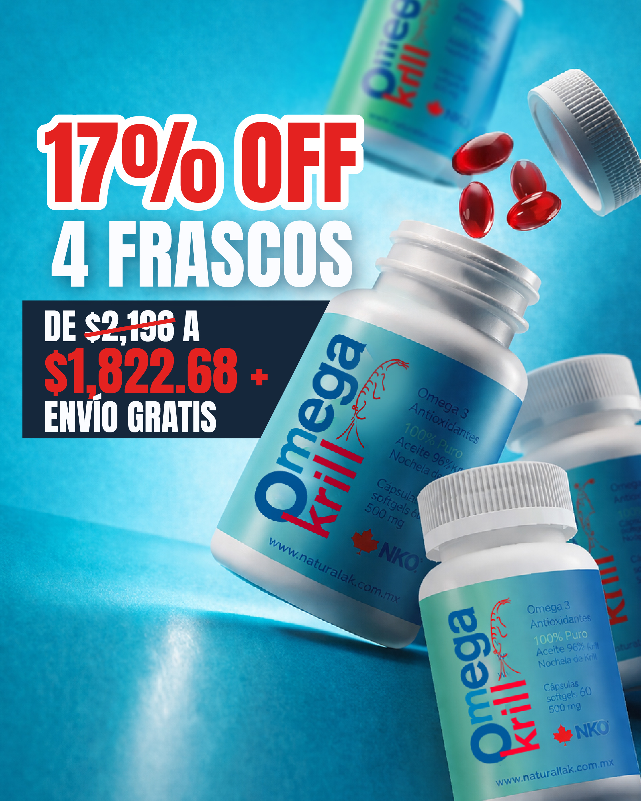 Paquete 4 Frascos de OmegaKrill — aceite de krill antártico