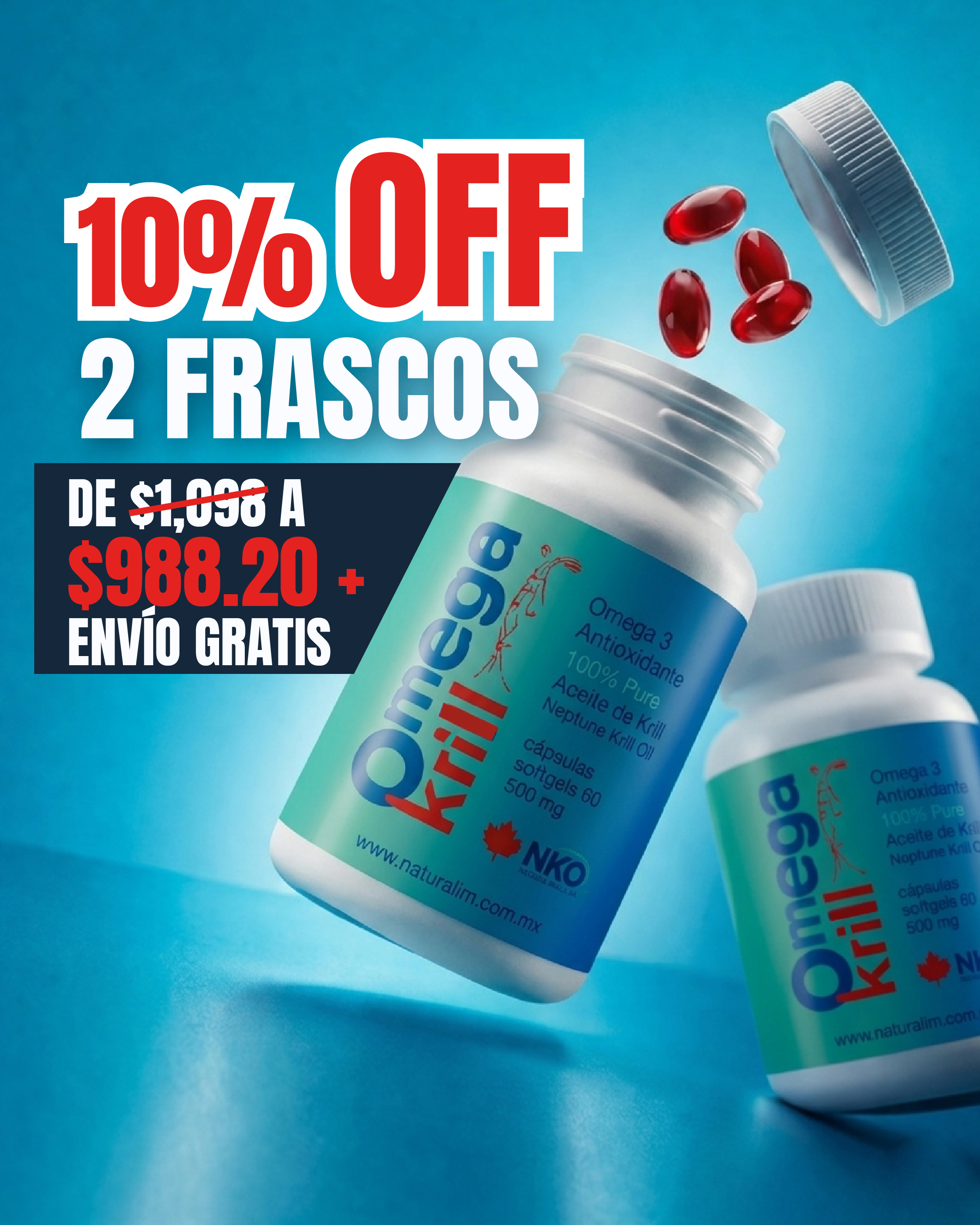Paquete 2 Frascos de OmegaKrill — aceite de krill antártico